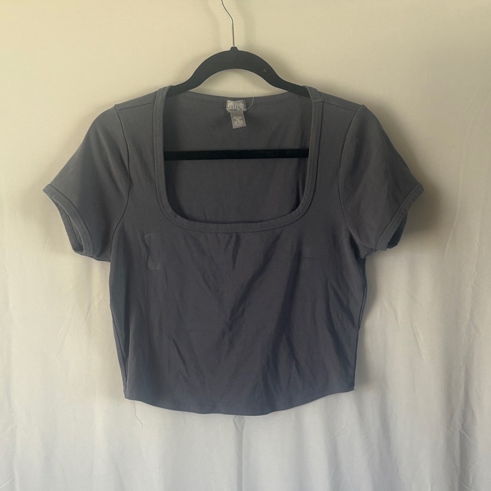 Tilly's Dusty Blue Square Neck Crop Top